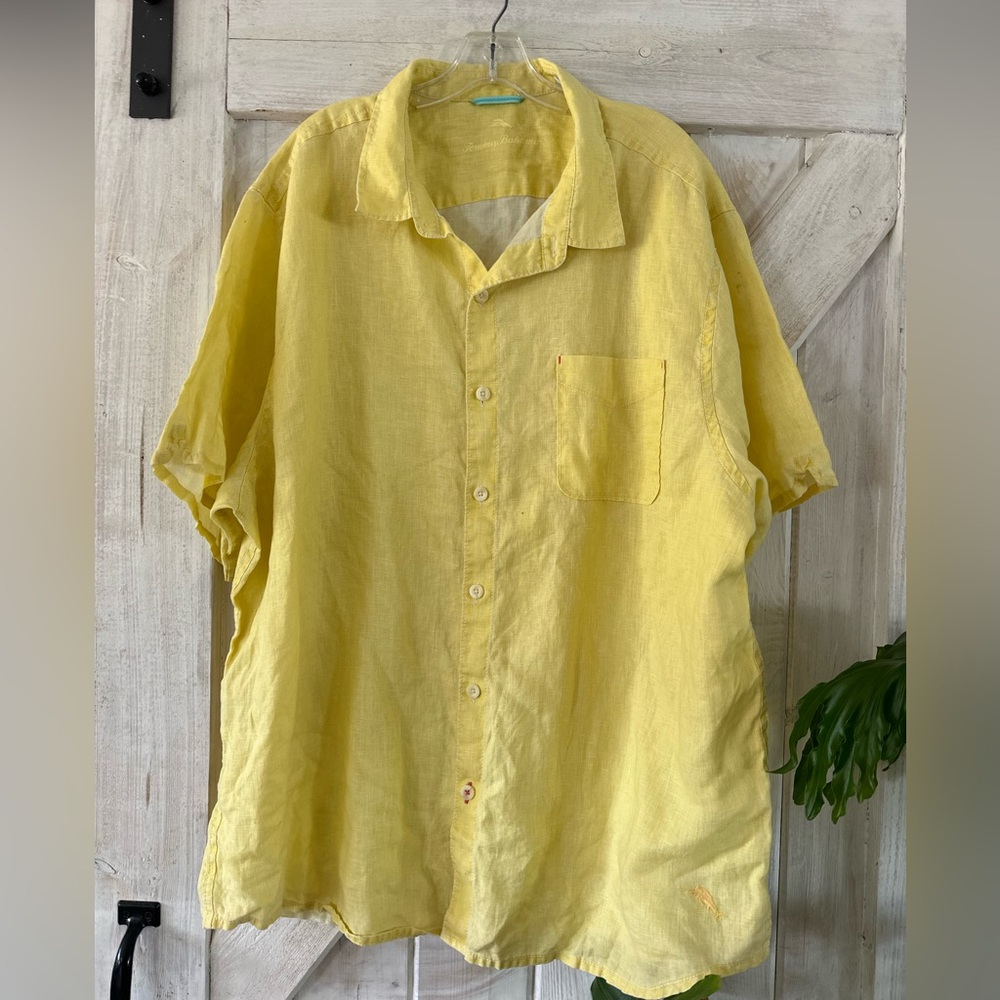 Tommy Bahama Yellow Linen Short-Sleeve Button-Down